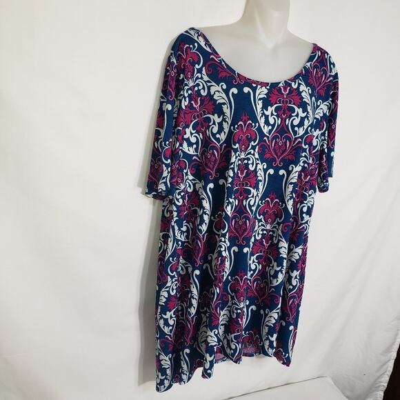 Honeyme Curvy Womens Tunic Top Size XXL Paisley Print Teal Magenta Short Sleeve - Picture 4 of 9
